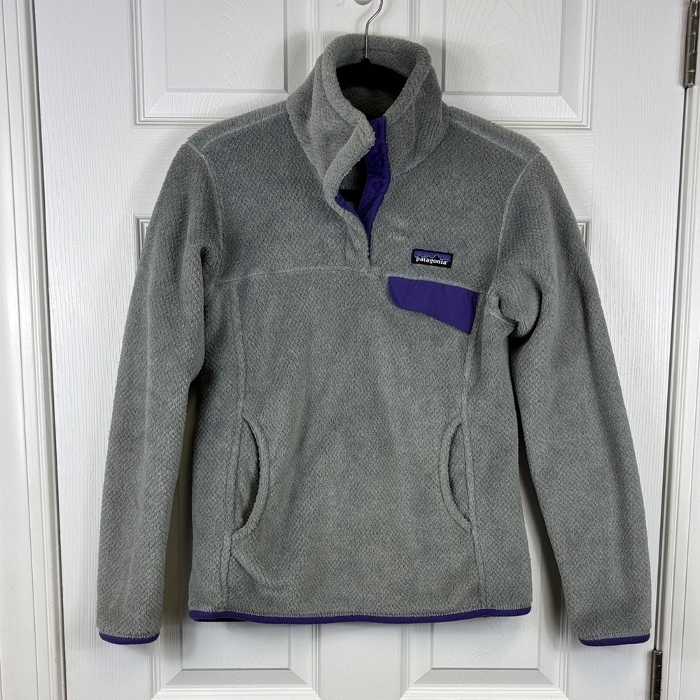 Patagonia re-tool snap t fleece pullover gray and purple  sz sm